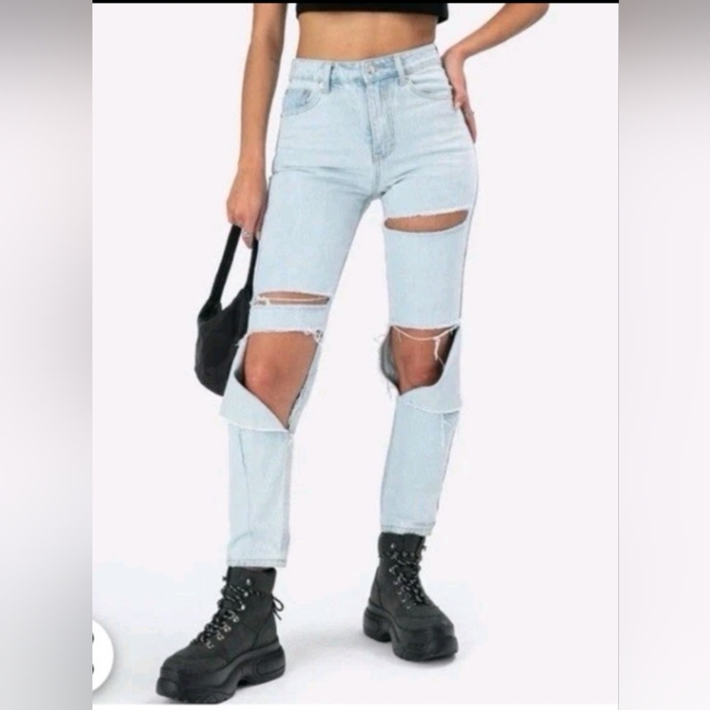 Adika Distressed High Rise Straight Jeans XXS | NWT